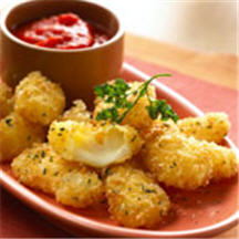 Cheddar Cheese Curds with Roasted Tomato Coulis