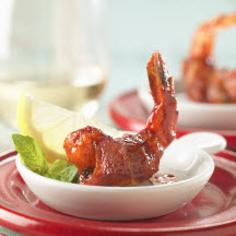 Barbecue Bacon-Wrapped Shrimp with Basil Stuffing