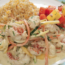 Rock Shrimp Coconut Curry with Mango-Papaya Salsa