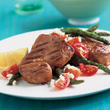 Lamb Chops with Feta, Tomato, Asparagus