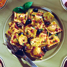 Four Cheese Ravioli with Artichoke Hearts, Olives and Pesto