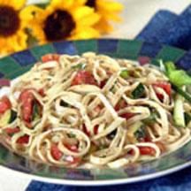 Linguine with Pesto, Tomato and Zucchini