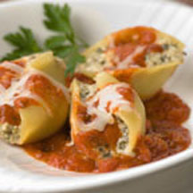 Pesto-Stuffed Shells in Marinara Sauce