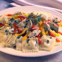 Ravioli with Alfredo Sauce and Artichokes