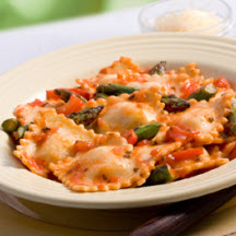 Whole Wheat Cheese Ravioli, Marinara Sauce and Fresh Asparagus