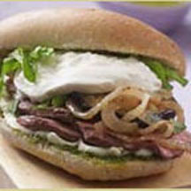 Roasted Lamb Sandwich with Mint Pesto and Burrata Cheese