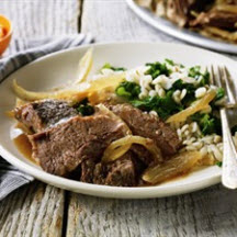 Horseradish-Braised Pot Roast with Barley and Fresh Kale