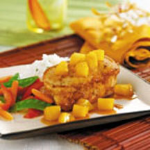 chops pork polynesian cooksrecipes recipe syrup alongside diced sweetened peaches simmer