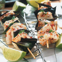 Seafood Kabobs with Bay Leaves and a Fiery Glaze