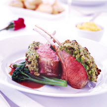Roast Rack of Lamb with Sweet Pea Crust and Pumpkin Aioli