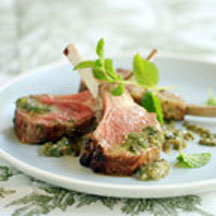 Roasted Rack of Lamb with Mint-Basil Pesto