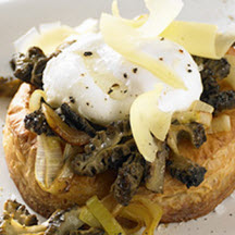 Morel Tart and Truffle Poached Egg with Pleasant Ridge Reserve Cheese