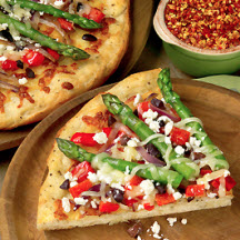 California Asparagus Pizza with Red Bell Pepper, Olive and Feta Cheese