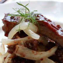 Chef Berry's 5-Spice Ribs with Smothered Onions and Spicy Craisin BBQ Sauce