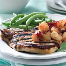 Brined Pork Chops with Spicy Pear Chutney