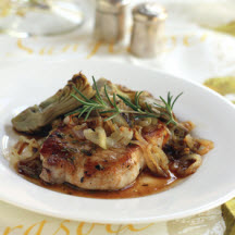 Rosemary-Garlic Pork Chops with Shallots and Artichokes