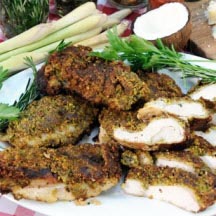 Pistachio-Crusted Chicken with Coconut-Chili-Ginger Sauce