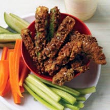 Pretzel-Crusted Chicken Fingers and Zucchini Sticks