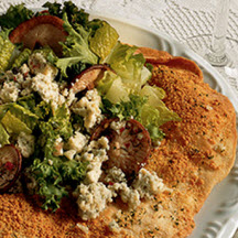 Shiitake Mushroom Salad with Blue Cheese Served on Asiago Lavosh Plate