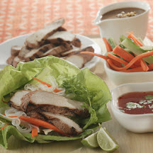 Thai Lettuce Wraps with Satay Pork Strips